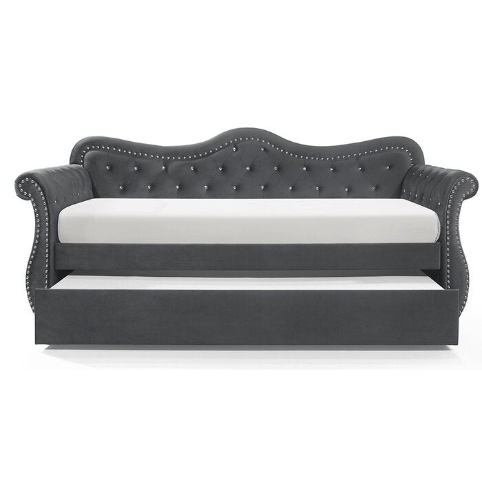Abby Upholstered Velvet Wood Daybed with Trundle, photo 6 of 7