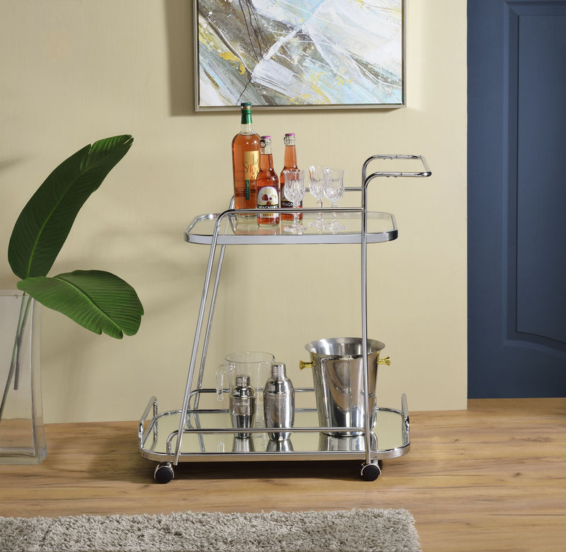 Aegis Serving Cart, Clear Glass & Chrome Finish