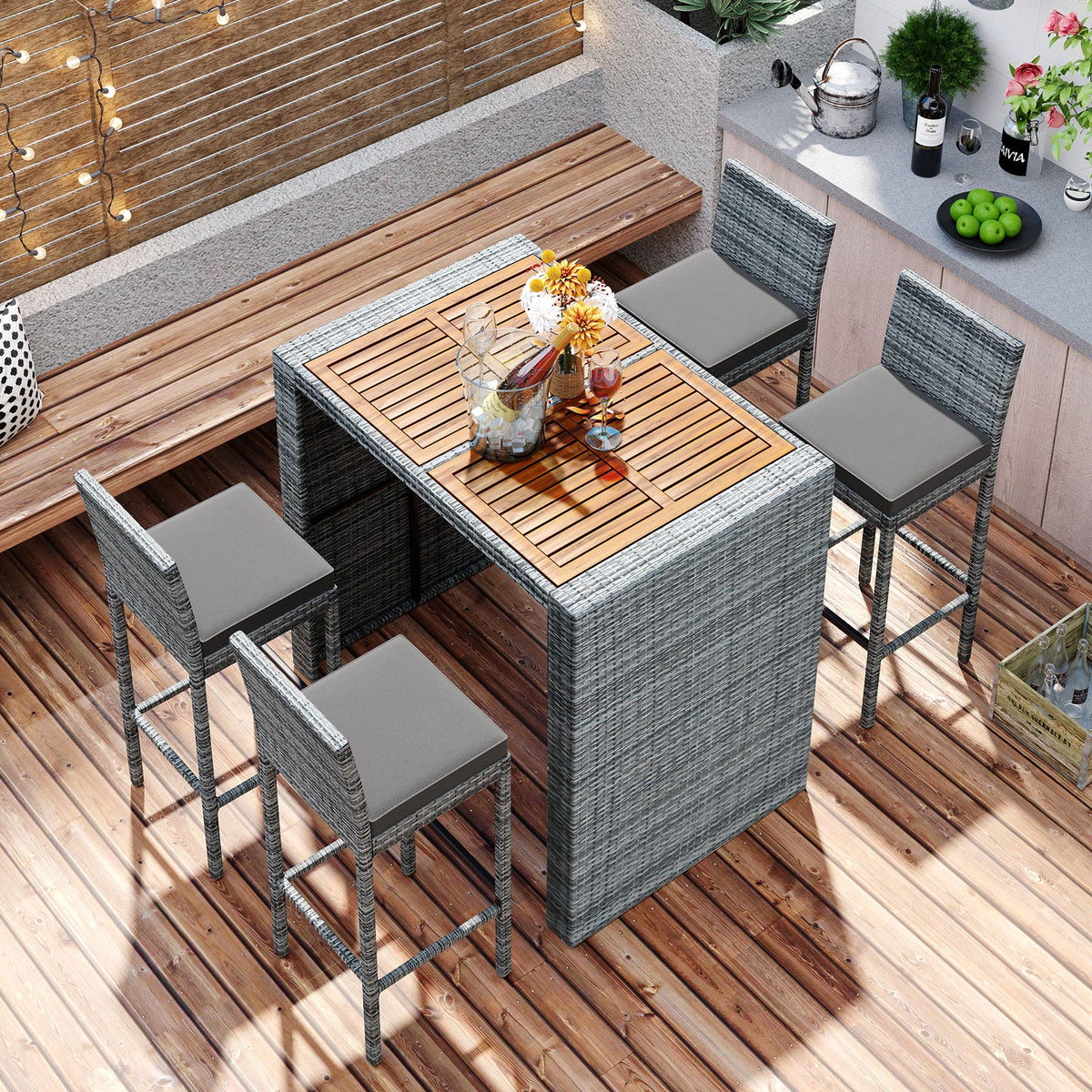 GO 5-Pieces Outdoor Patio Wicker Bar Set, photo 4 of 10