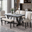 TREXM Modern Style 6-Piece Dining Table with 4 Chairs & 1 Bench