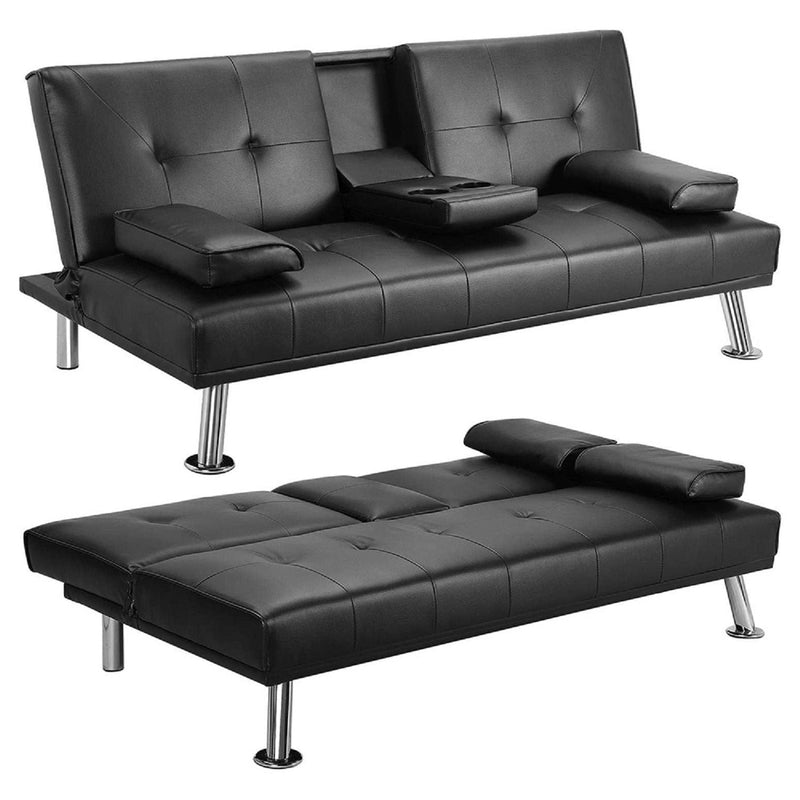 Mega Futon Sofa Bed - Modern Faux Leather Convertible Lounge Sofa, photo 5 of 9