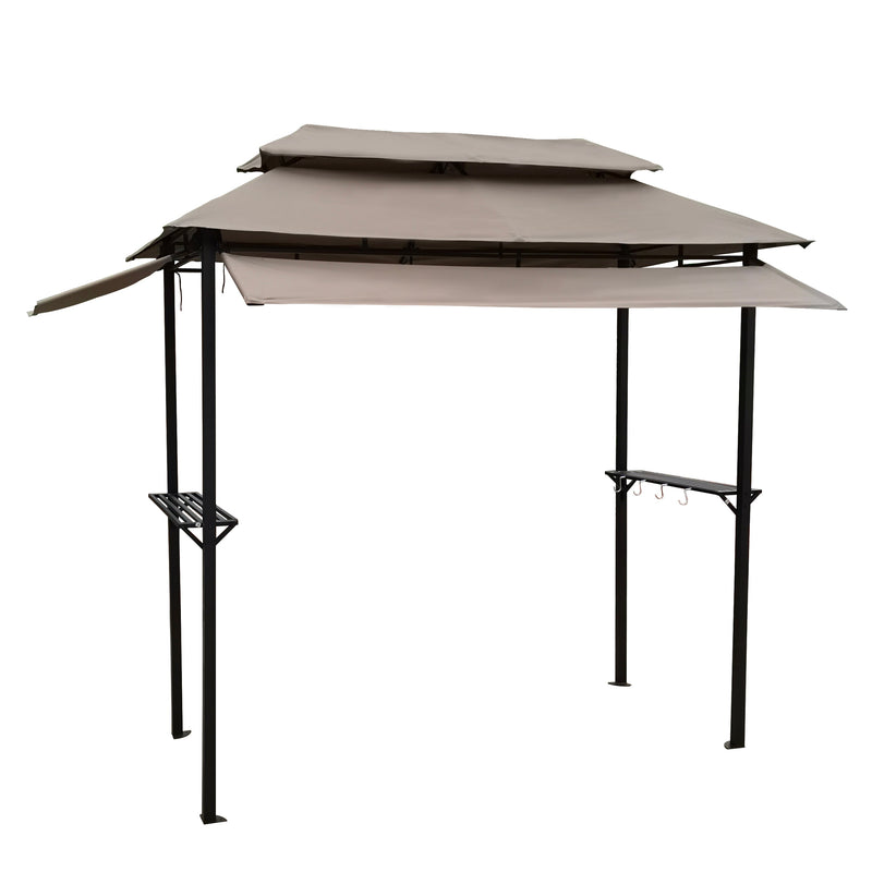 8x4ft Grill Gazebo,metal gazebo with Soft Top Canopy and Steel Frame with hook and Bar Counters,Mushroom fabric