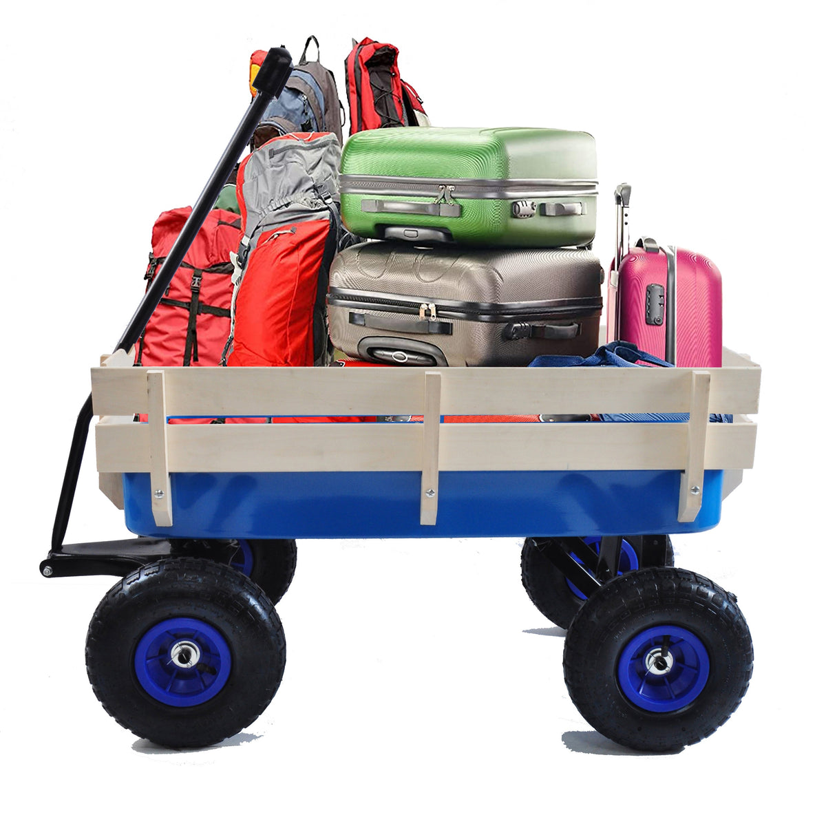 Outdoor Wagon All Terrain Pulling Wood Railing Air Tires Garden Cart, photo 4 of 10