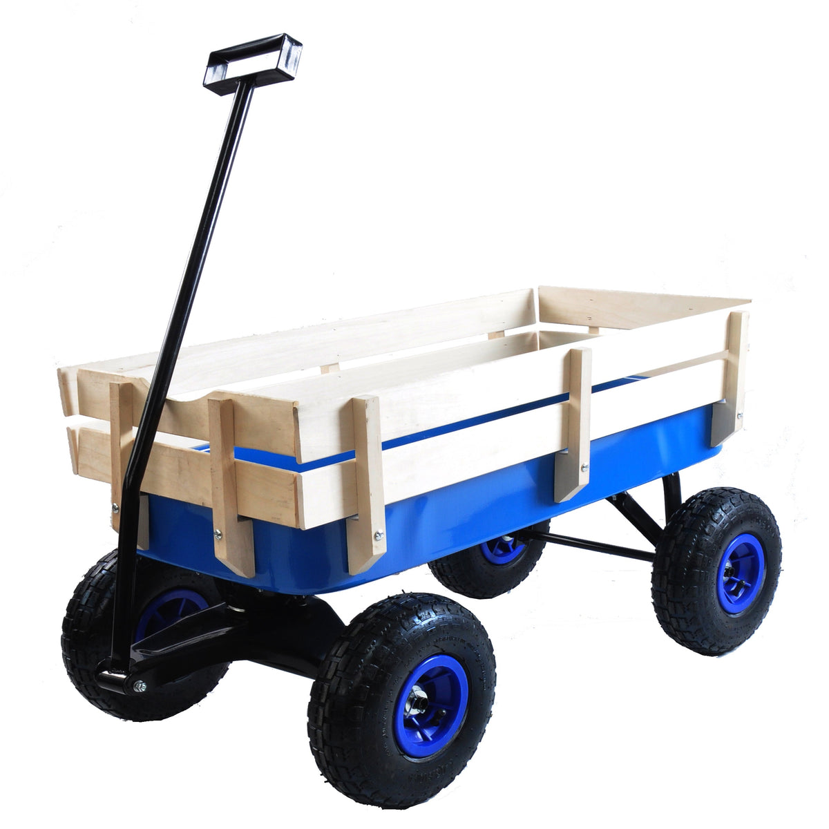 Outdoor Wagon All Terrain Pulling Wood Railing Air Tires Garden Cart, photo 7 of 10