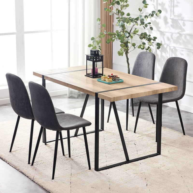 A set of 4 modern medieval style restaurant cushioned side chairs, equipped with soft cushions and black metal legs, suitable for kitchens, lounges, and farmhouses.