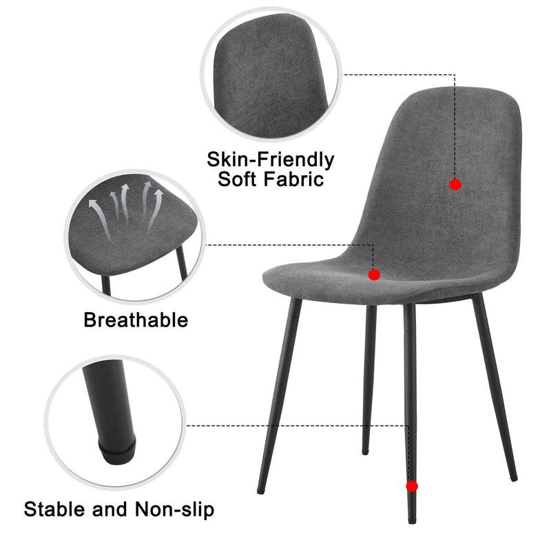 A set of 4 modern medieval style restaurant cushioned side chairs, equipped with soft cushions and black metal legs, suitable for kitchens, lounges, and farmhouses.