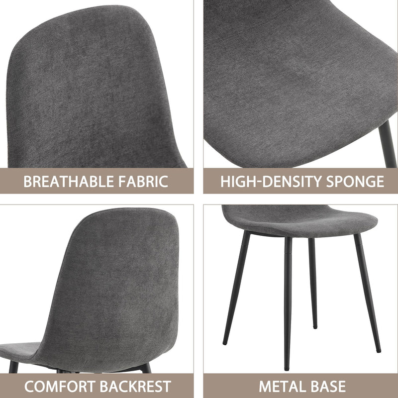 A set of 4 modern medieval style restaurant cushioned side chairs, equipped with soft cushions and black metal legs, suitable for kitchens, lounges, and farmhouses.