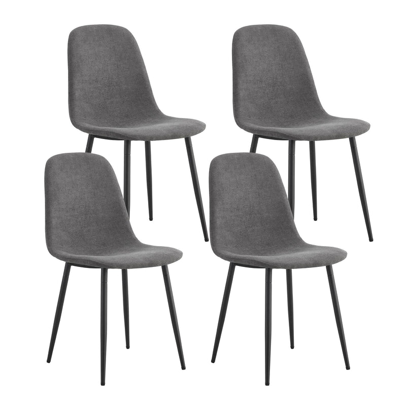 A set of 4 modern medieval style restaurant cushioned side chairs, equipped with soft cushions and black metal legs, suitable for kitchens, lounges, and farmhouses.