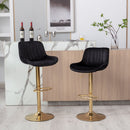 Chrome Footrest and Base Swivel Height Adjustable Mechanical Lifting Velvet Bar Stool, Set of 2