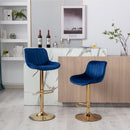Chrome Footrest and Base Swivel Height Adjustable Mechanical Lifting Velvet Bar Stool, Set of 2