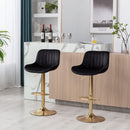 Chrome Footrest and Base Swivel Height Adjustable Mechanical Lifting Velvet Bar Stool, Set of 2