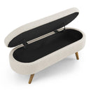 Ottoman Oval Storage Bench, Rubber Wood Legs, Beige (43.5"x16"x16")