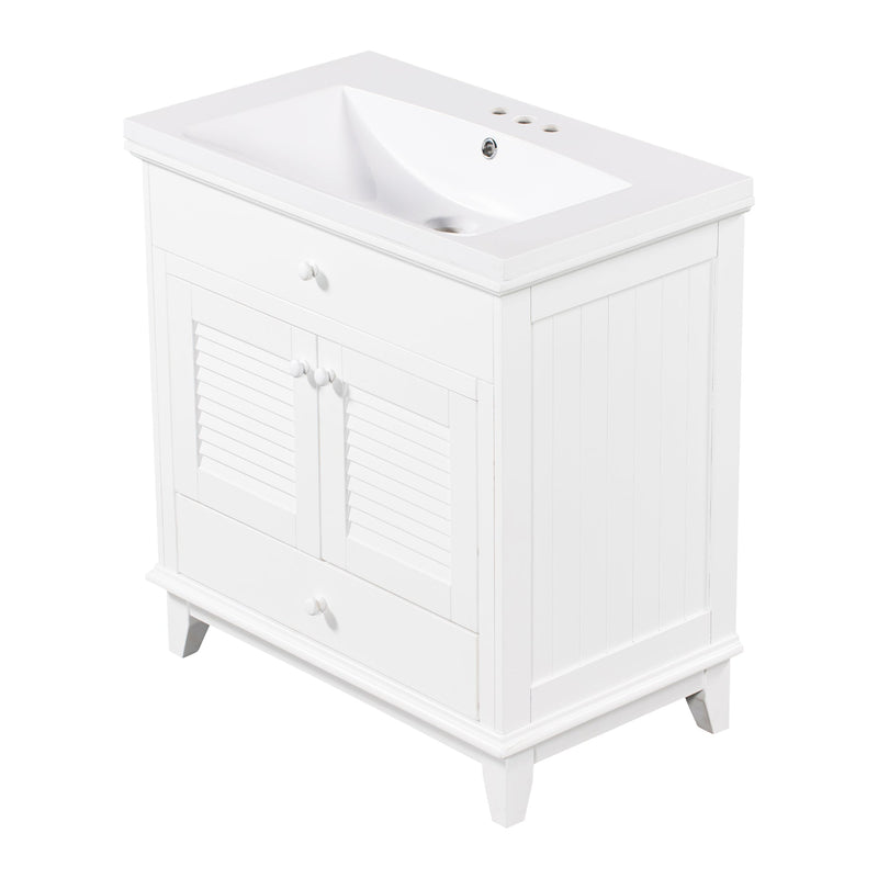30" Bathroom Vanity with Sink, Bathroom Cabinet with Two Doors and One Drawer, White