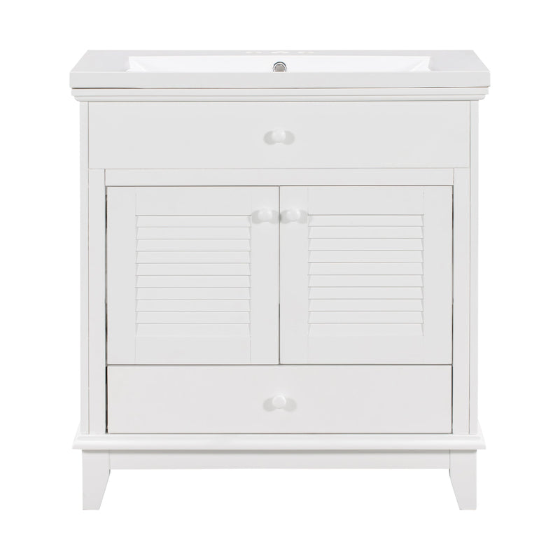 30" Bathroom Vanity with Sink, Bathroom Cabinet with Two Doors and One Drawer, White