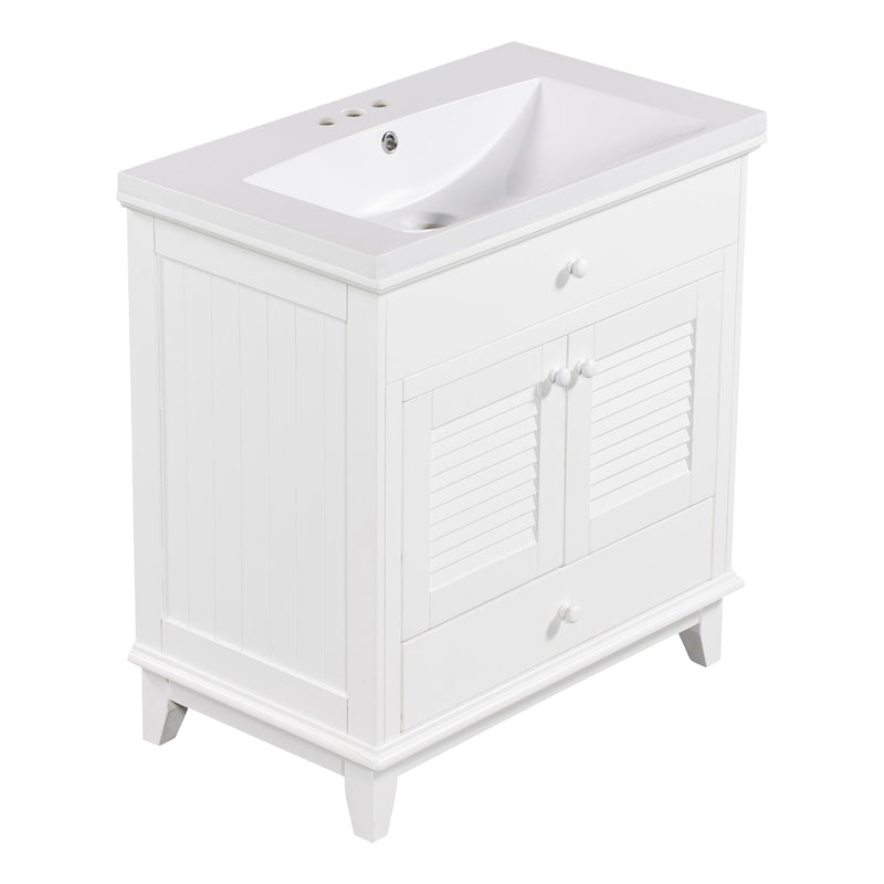 30" Bathroom Vanity with Sink, Bathroom Cabinet with Two Doors and One Drawer, White