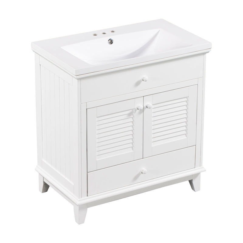 30" Bathroom Vanity with Sink, Bathroom Cabinet with Two Doors and One Drawer, White