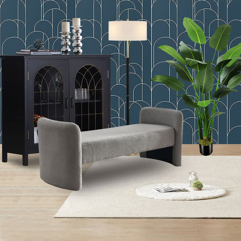 52" Bench for Bedroom End of Bed Modern Contemporary Design Ottoman Couch Long Bench Window Sitting Fireplace Bench, Teddy