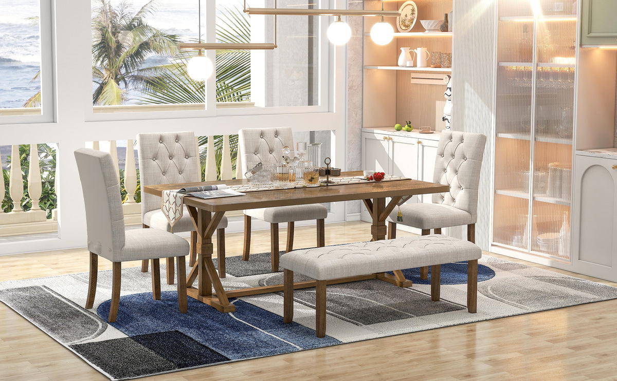 TREXM 6-Piece Farmhouse Dining Table Set, photo 3 of 10