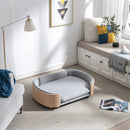 Scandinavian Style Elevated Dog Bed with Solid Wood Legs and Velvet Cushion