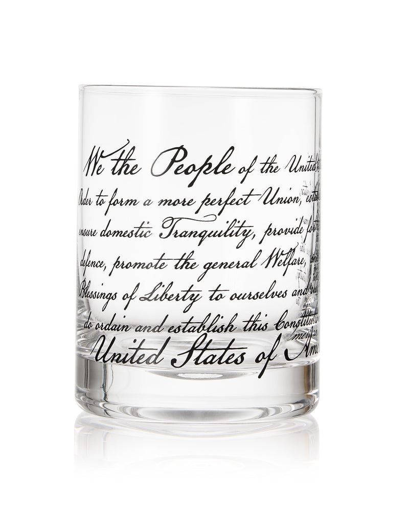 Whiskey Glasses – United States Constitution - Wood American Flag Tray & Set of 4 We The People 10oz America Glassware, Old Fashioned Rocks Glass, Freedom Of Speech Law Gift Set US Patriotic