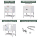 24" Bathroom Vanity Base Only, Soild Wood Frame, Bathroom Storage Cabinet with Doors and Open Shelf, White