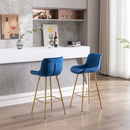 26 Inch Set of 2 Bar Stools with Steel Frame and Velvet Fabric