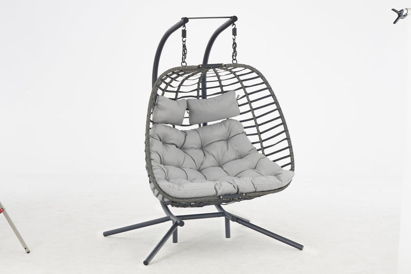 2 person wicker double swing chair with cushion grey