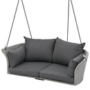 51.9" 2-Person Hanging Seat, Rattan Woven Swing Chair, Porch Swing With Ropes, Gray Wicker And Cushion