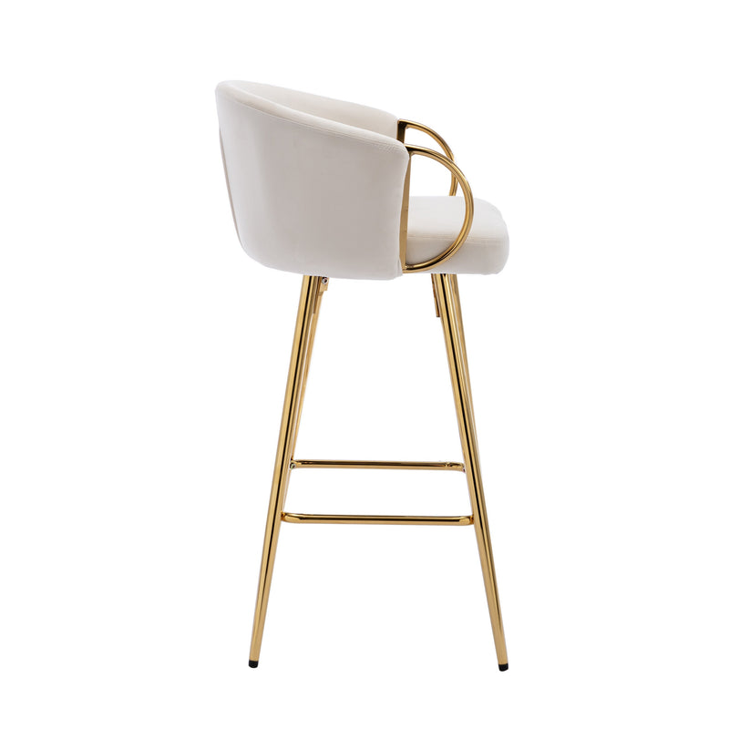30 Inch Set of 2 Bar Stools,with Chrome Footrest and Base Velvet + Golden Leg Simple Bar Stool,CREAM