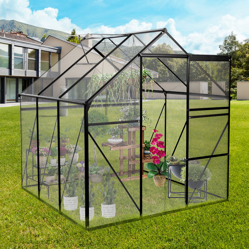 6X6FT-BLACK Polycarbonate Greenhouse Raised Base and Anchor Aluminum Heavy Duty Walk-in Greenhouses for Outdoor Backyard in All Season