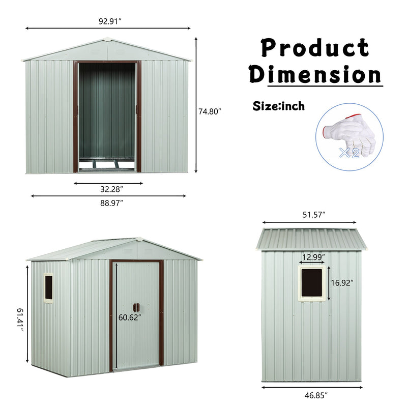8ft x 4ft Outdoor Metal Storage Shed With window White