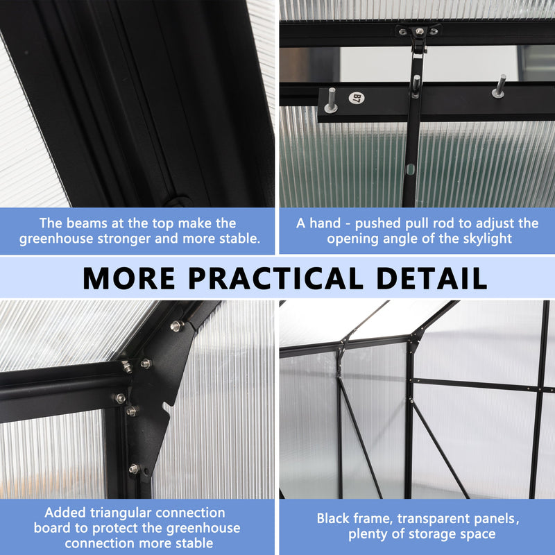 6X6FT-BLACK Polycarbonate Greenhouse Raised Base and Anchor Aluminum Heavy Duty Walk-in Greenhouses for Outdoor Backyard in All Season