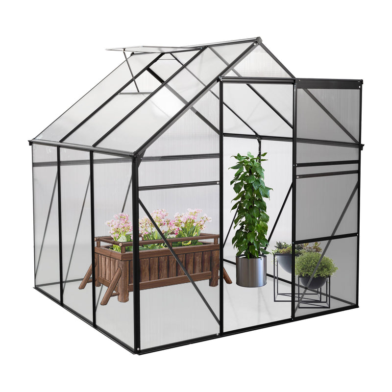6X6FT-BLACK Polycarbonate Greenhouse Raised Base and Anchor Aluminum Heavy Duty Walk-in Greenhouses for Outdoor Backyard in All Season