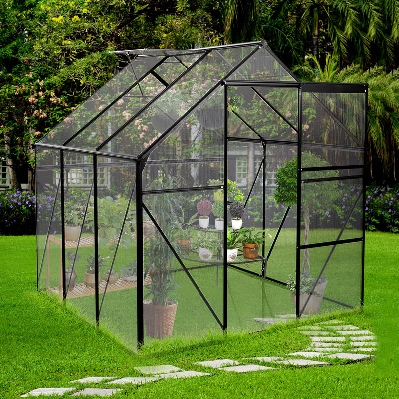 6X6FT-BLACK Polycarbonate Greenhouse Raised Base and Anchor Aluminum Heavy Duty Walk-in Greenhouses for Outdoor Backyard in All Season