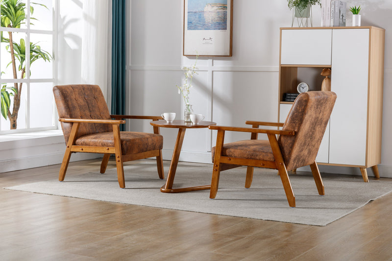 Accent Chairs Set of 2 with Side Table, Mid Century Modern Accent Chair, Wood and Fabric Armchairs Side Chair, Lounge Reading Comfy Arm Chair for Living Room, Bedroom, Office