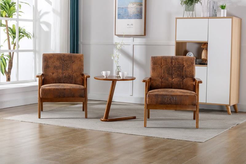 Accent Chairs Set of 2 with Side Table, Mid Century Modern Accent Chair, Wood and Fabric Armchairs Side Chair, Lounge Reading Comfy Arm Chair for Living Room, Bedroom, Office