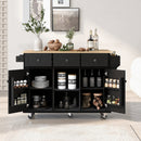 Rubber Wood Drop-Leaf Kitchen Cart with Storage