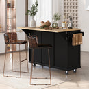 Rubber Wood Drop-Leaf Kitchen Cart with Storage