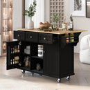 Rubber Wood Drop-Leaf Kitchen Cart with Storage