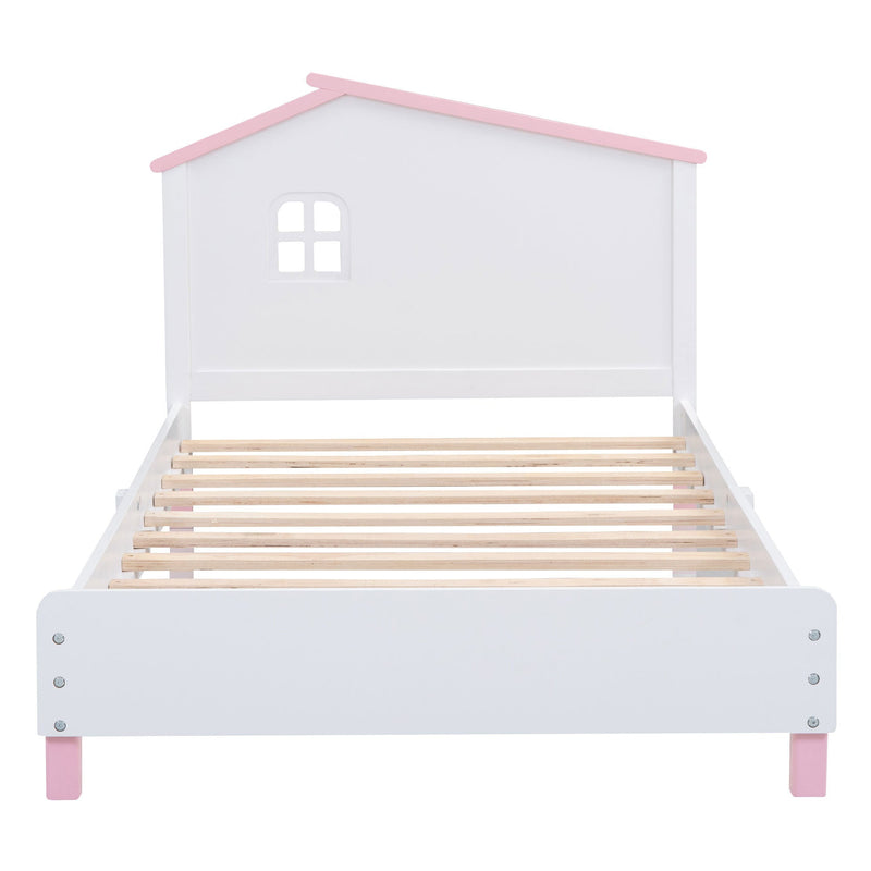 3-Pieces Bedroom Sets Twin Size Platform Bed with Nightstand and Storage dresser,White+Pink