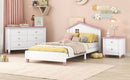 3-Pieces Bedroom Sets Twin Size Platform Bed with Nightstand and Storage dresser,White+Pink