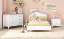 3-Pieces Bedroom Sets Twin Size Platform Bed with Nightstand and Storage dresser,White+Pink