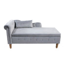 Grey Velvet Chaise Lounge Indoor with Storage & Pillow