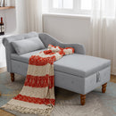 Grey Velvet Chaise Lounge Indoor with Storage & Pillow