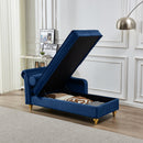 Modern Upholstery Chaise Lounge Chair with Storage Velvet - Navy Blue