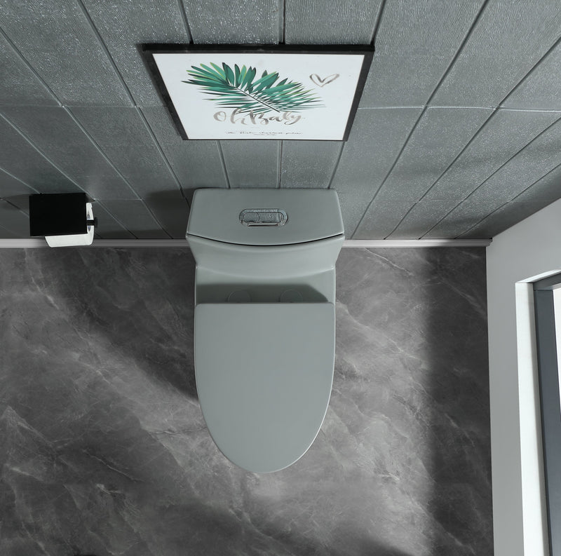 15 5/8 Inch 1.1/1.6 GPF Dual Flush 1-Piece Elongated Toilet with Soft-Close Seat - Light Grey 23T01-LG