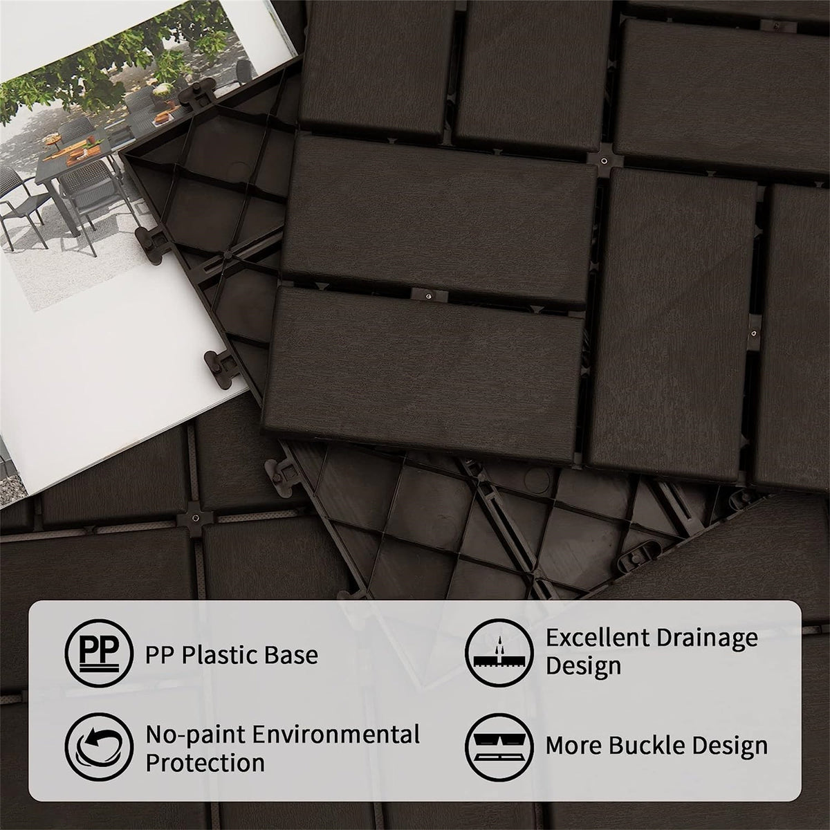 Patio Interlocking Deck Tiles - Brown (Pack of 9), photo 3 of 5
