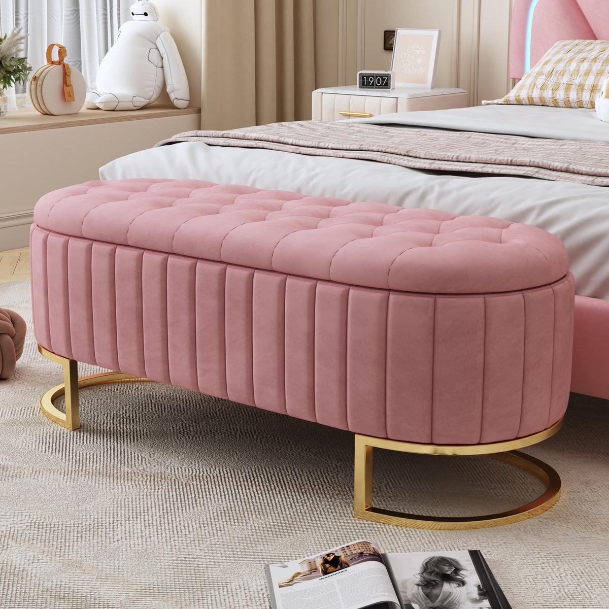 Elegant Upholstered Velvet Storage Ottoman, photo 2 of 10
