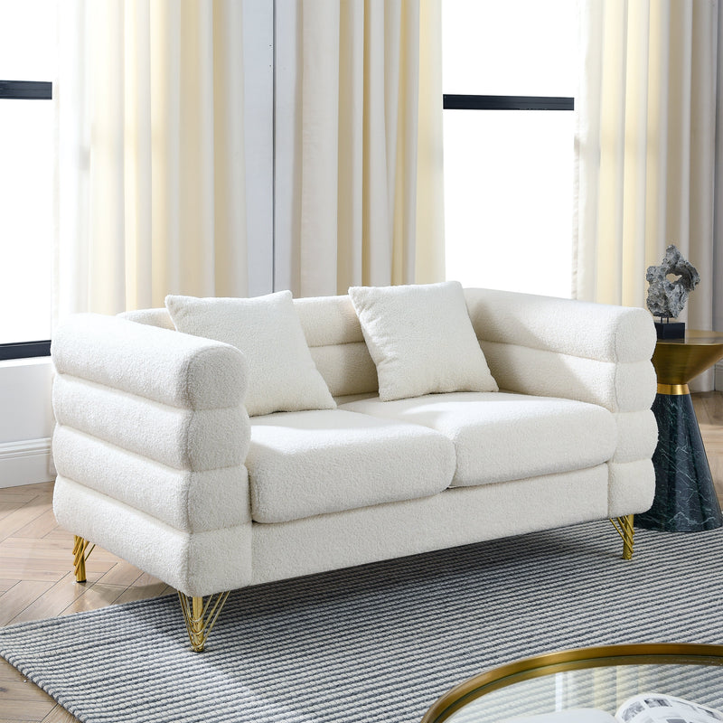 60Inch Oversized 2 Seater Sectional Sofa, Living Room Comfort Fabric Sectional Sofa-Deep Seating Sectional Sofa, Soft Sitting with 2 Pillows for Living Room, Bedroom White teddy(Ivory)