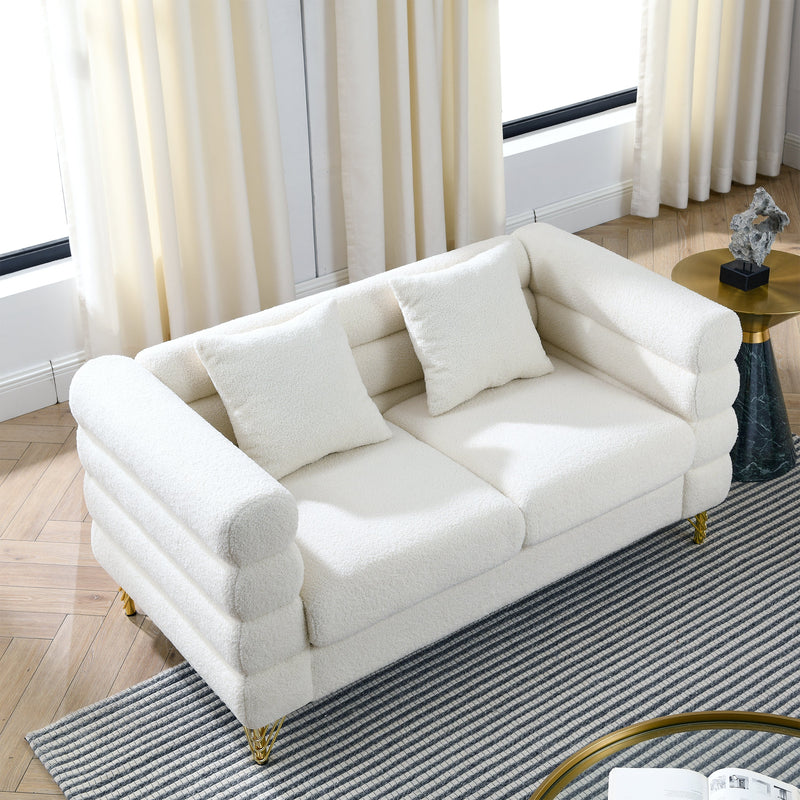 60Inch Oversized 2 Seater Sectional Sofa, Living Room Comfort Fabric Sectional Sofa-Deep Seating Sectional Sofa, Soft Sitting with 2 Pillows for Living Room, Bedroom White teddy(Ivory)